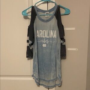 Pressbox Blue and Black Cold Shoulder Top